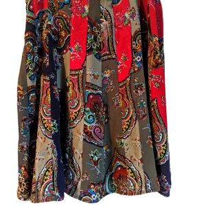 Chico's Size 3 (XL) Lined Red Floral Silk Knee Length Paneled Skirt